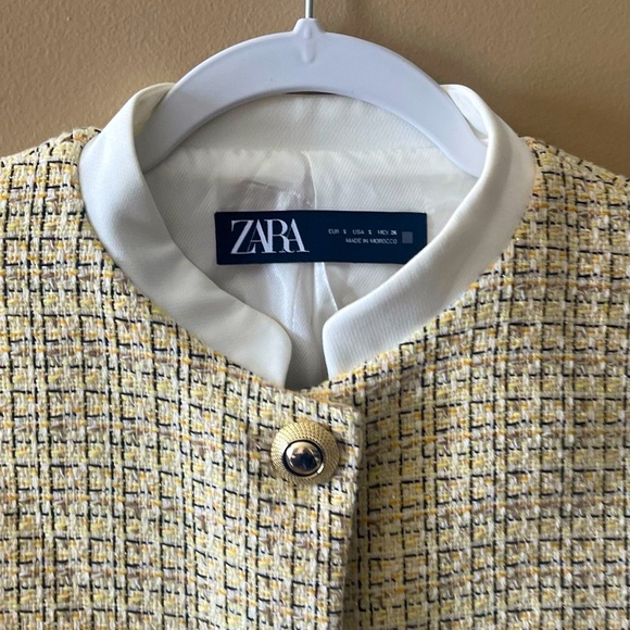 Zara Cream/Yellow Tweed Blazer with Contrast Cuffs - Picture 4 of 9